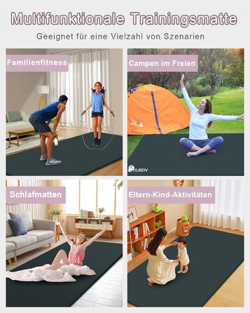 Йога мат XXL 200x130 см: фітнес мат для йоги, тренувань, занять з дітьми та фітнесу для літніх людей. Товщина 20/15/10 мм, матеріал NBR, зелений колір.