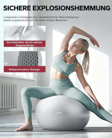 Гімнастичний м'яч HAPBEAR 55/65/75 см – Анти-вибух, з масажними поплавками, для фітнесу, офісу та йоги (сірий)
