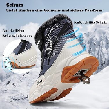 Дитячі зимові черевики JMFCHI для хлопчиків та дівчаток: трекінгові, для ходьби, з підкладкою, чорно-сірі (35 EU)