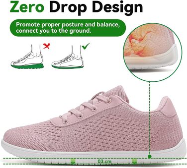 Кросівки для бігу Barfußschuhe: чоловічі та жіночі, зручні, дихаючі, з широкою передньою частиною, підошва не слизька (39 EU, Рожевий)