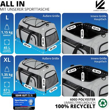 Спортивна сумка V® з відділенням для взуття, мокрою білизною та ізольованим холодильним відсіком. Сумка для сауни, подорожей, спортзалу, фітнесу, плавання. Чорний-сірий, чорно-сріблястий (XL, сріблясто-карбоновий)
