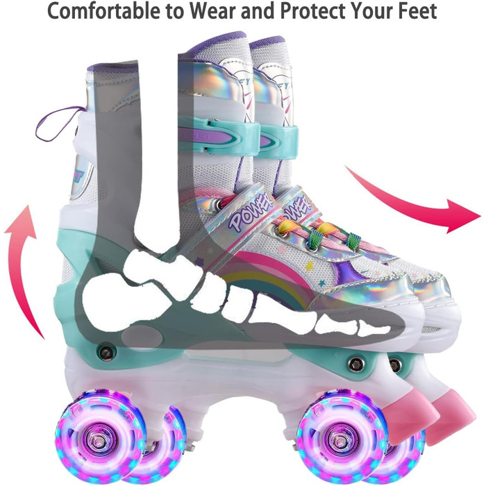 Роликові ковзани Sumeber для дітей з підсвічуванням, зручні та дихаючі, Quad Skates для дівчаток (Rouge, M(35-38))