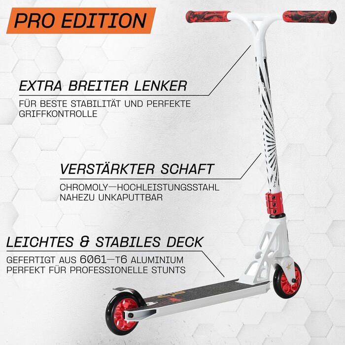 Самокат трюковий STAR SCOOTER Professional Freestyle (біло-червоний) з підшипниками ABEC-9, алюмінієвий, для дітей та підлітків від 8 років