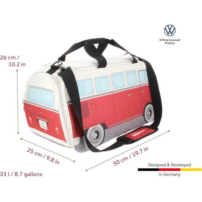 Сумка через плече BRISA VW у вигляді ретро-автобуса Volkswagen T1 Bulli, спортивна, червоно-бежева, 50x25x26 см