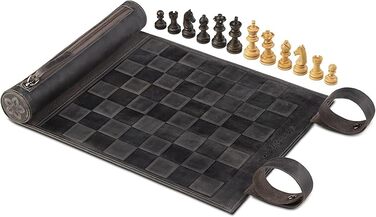Дорожні шахи Melia Games із натуральної шкіри з дерев'яними фігурами, вінтаж, компактні, ручна робота, з дефектом зовнішнього вигляду (Tobacco)