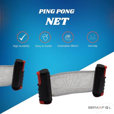 BERAXPOL Набір для настільного тенісу Premium, портативний, все в одному | М'ячики, сітка, сумка | Для сім'ї, подарунок