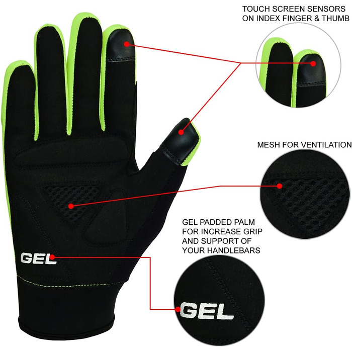 Велосипедні рукавички Sikma жовтого кольору, повний палець, з гелевою підкладкою, вітронепроникні, сумісні з сенсорними екранами, розмір L