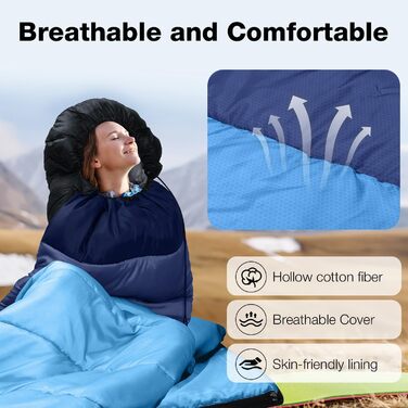 Спальний мішок Outplea для кемпінгу, 3-4 сезони, водонепроникний, 220x80 см, для дорослих та дітей, блакитний