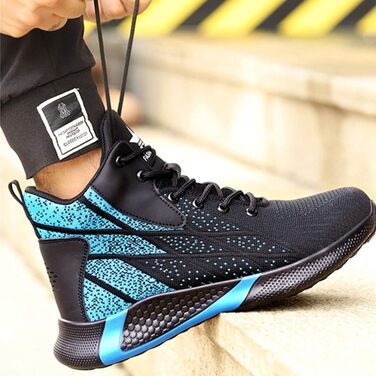 Зручні та безпечні робочі черевики з металевим носком для чоловіків та жінок. Дихаючі, антиковзкі, розміри 35-48 EU, колір блакитний.