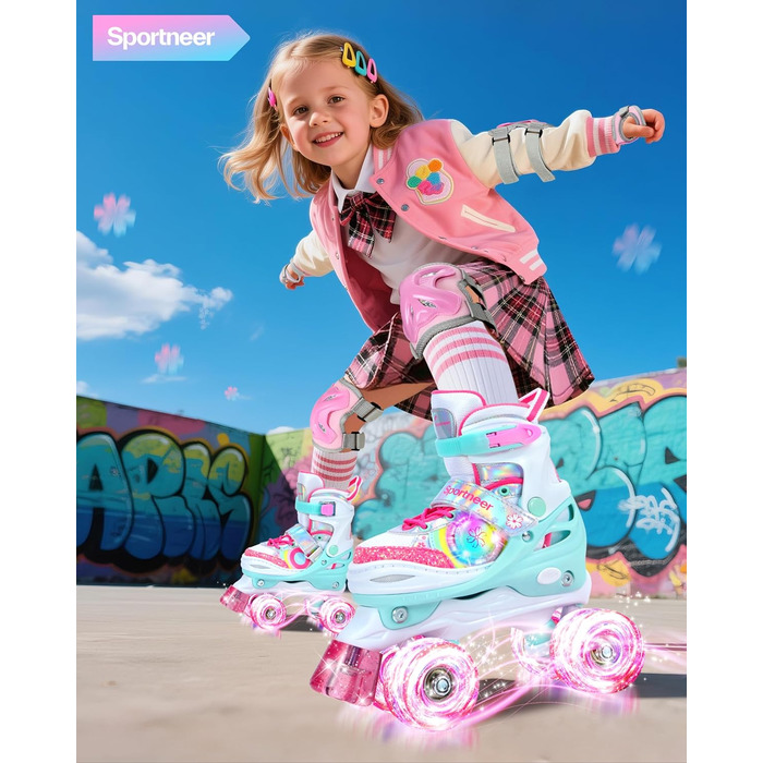 Роликові ковзани Sportneer для дітей з підсвіткою та захистом, розміри 23-26 (XS)