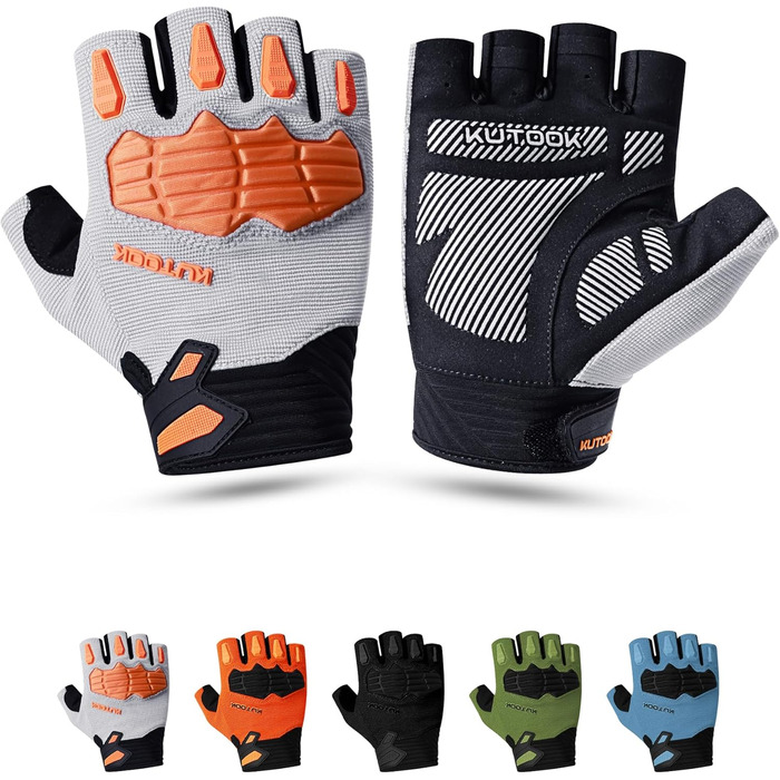 Велосипедні рукавички KUTOOK MTB для гірського велосипеда, літні, чоловічі/жіночі, з амортизацією долоні 5 мм, захист TPR SCR, сенсорний екран, дихаючі, KT202, срігало-помаранчеві