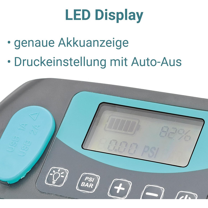 GLORY BOARDS® Storm - електричний насос для SUP з акумулятором, 20 PSI, 4 дошки, LED-ліхтар, USB-зарядка, 6 адаптерів