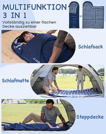 Спальний мішок дитячий KingCamp Flannel, 7°C, Navy, для дітей до 140 см, 4 сезони, водонепроникний, компактний