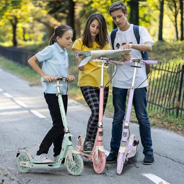 Самокат трюковий Kickscooter LED-ліловий, колеса 200мм, для дітей 8-12 років та дорослих, з дисковими гальмами та подвійною амортизацією, складаний, з ременем для перенесення