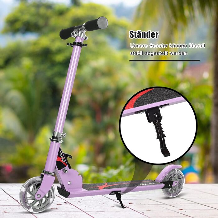 Дитячий ролер COSTWAY з LED-колесами, регульована висота, для дітей від 4 років, до 70 кг, ролер-каталка для хлопчиків та дівчаток (фіолетовий)