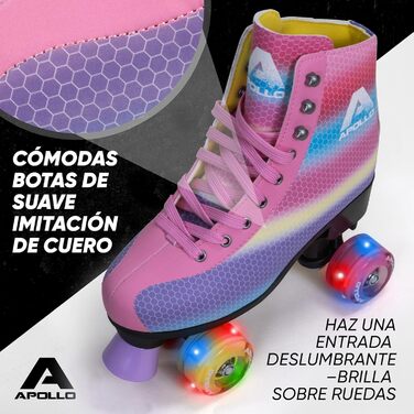 Роликові ковзани Apollo Disco Roller Quad, дитячі та дорослі, регульовані 31-42, LED, танцювальна королева