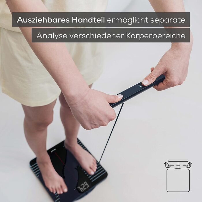 Ваги Beurer BF 450 з підключенням до програми через Bluetooth, аналіз складу тіла, цифрові ваги з 17 показниками (жир, м'язи, BMI), матова поверхня, 8 пам'яток, максимальне навантаження 180 кг, керування через додаток (аналіз складу тіла, сегментне вимірю