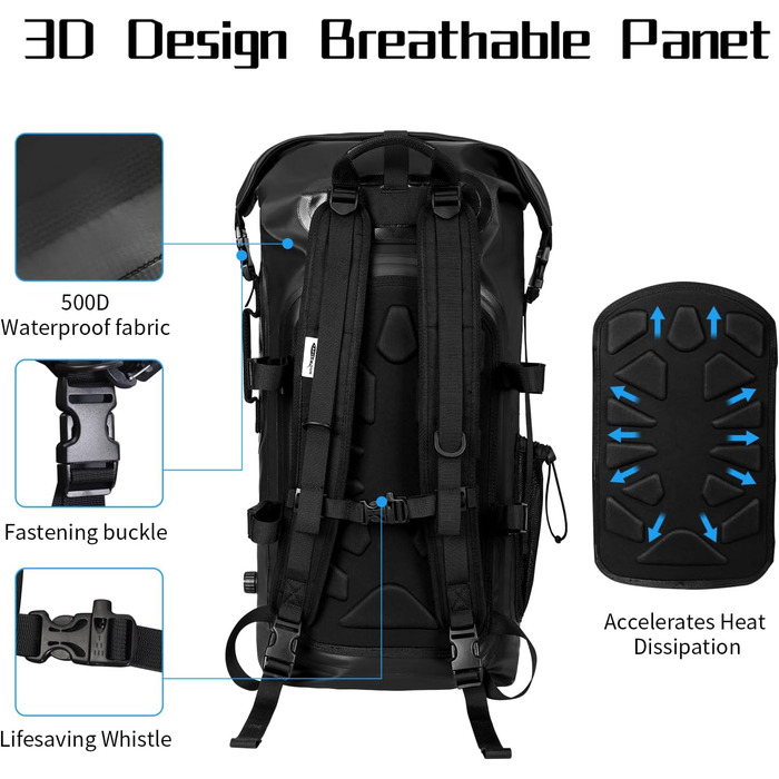 Водонепроникний рюкзак 25L для жінок та чоловіків: Dry-Bag з рол-закриттям та плавучістю для каякінгу, рафтингу (Чорний)