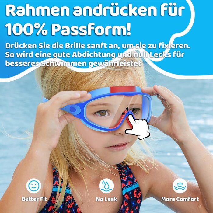 Дитячі окуляри для плавання Vvinca з носовими затискачами, широким оглядом, захистом від запотівання та UV-фільтром, водонепроникні, для дітей 3-14 років (2 шт. - блакитно-червоний та блакитно-жовтий)