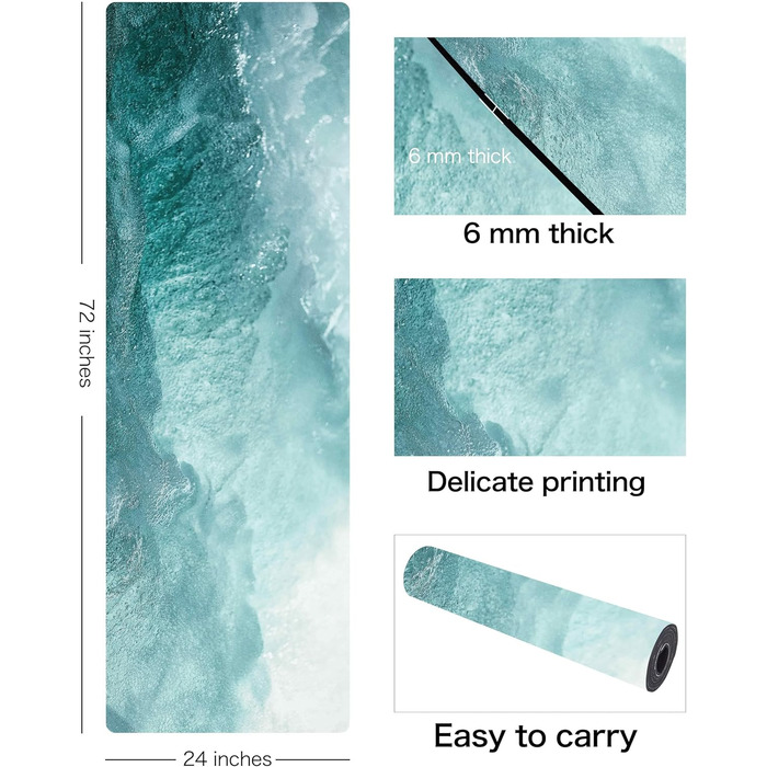 Килимок для йоги LaiEr, неслизький, екологічний, з ручкою для перенесення, товщина 6 мм, 183 x 61 см, для йоги, пілатесу та фітнесу (Water)