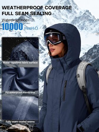 Жіноча водонепроникна куртка для сноубордингу та лижного спорту FREE SOLDIER з флісовою підкладкою та капюшоном. Тепла зимова куртка FREE SOLDIER для жінок, Mitternachtsmarineblau (L)