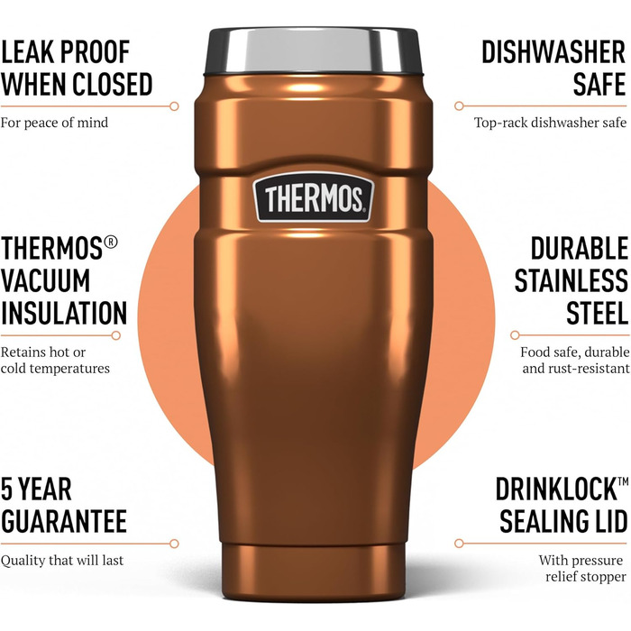 Термокружка Thermos King, нержавіюча сталь, 470 мл, мідне покриття