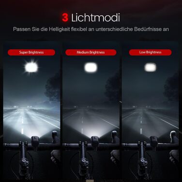 Набір велофари StVZO, переднє та заднє світло, IPX5 водонепроникні, з інтелектуальним стоп-сигналом, перезаряджувана велолампа для нічних поїздок, чорний