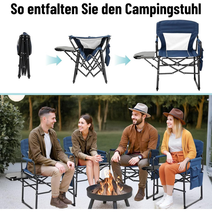 Кемпінговий стілець LEADZM складний зі столиком та відділенням для зберігання, дихаюча спинка, вантажопідйомність 10 кг, 600D Oxford, металевий каркас, 6x60x9 см, легкий та компактний для відпочинку на природі, риболовлі, фестивалів (2 шт., блакитний)