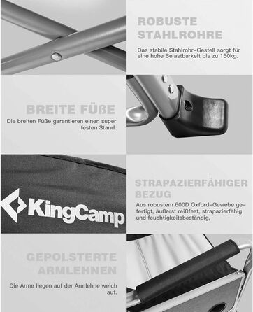Крісло туристичне складне KingCamp з кишенею для охолодження та столиком, 150 кг