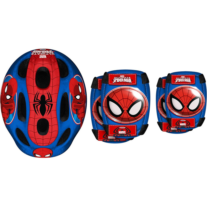 Дитячий шолом із регульованою талією, наколінники та налокітники Spiderman, синій