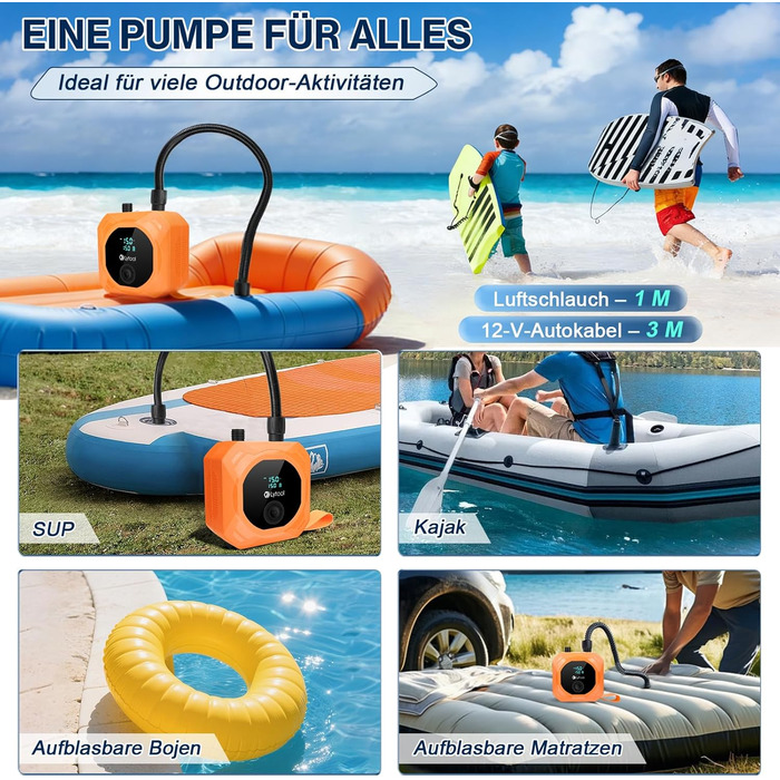 Електричний акумуляторний насос для SUP Lytool 50 PSI, компресор 12V DC та Type-C з функцією автостопу та LED-підсвіткою для сапбордів, човнів, каяків та кайтсерфінгу