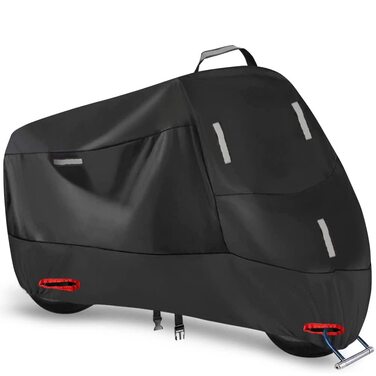 Водонепроникний чохол для мотоцикла та скутера Outdoor Indoor 300D, захисний тент з рефлекторами та замками, розмір XXXXL (290x95x140 см), чорно-сріблястий