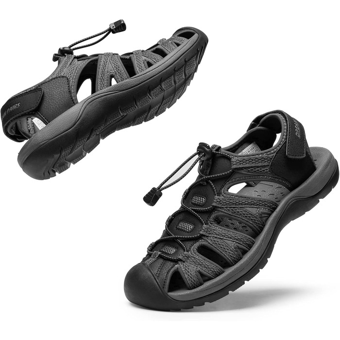 Чоловічі сандалі Dream Pairs для походів та пляжу, чорно-сірі, 40 EU, протиковзкі, дихаючі, літні