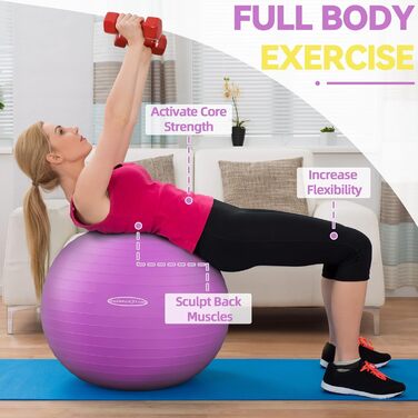 Фітнес-м'яч Signature Fitness 68–75 см, антивибуховий, нековзний, для йоги, тренувань і вагітних, з насосом, фіолетовий, XL, 2000 фунтів