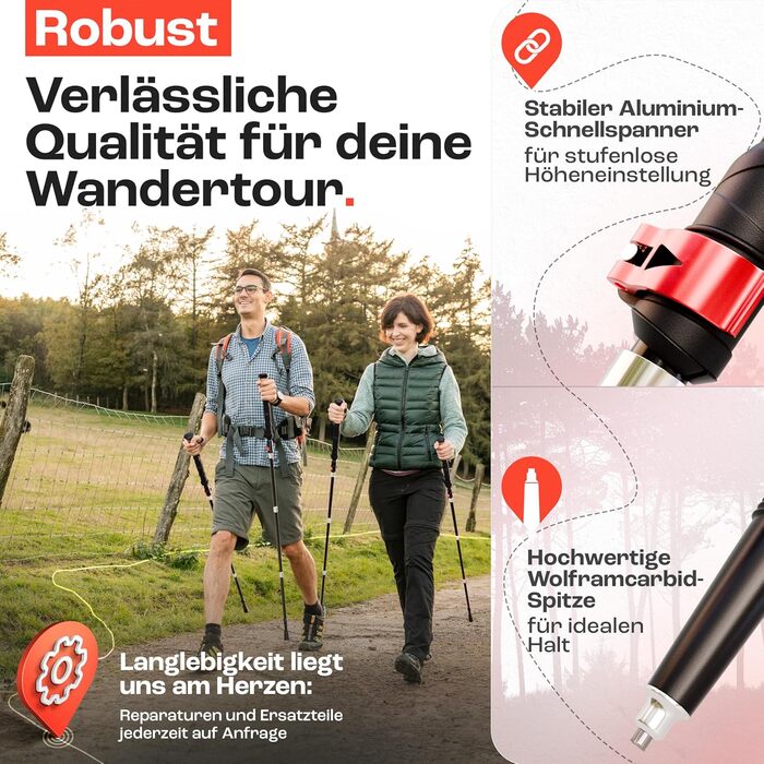 Тrekking-стійки Rothwild Luchs з корковим руків'ям – регульована довжина, легкі складані стійки для жінок та чоловіків, включаючи сумку, алюміній, 105-125 см