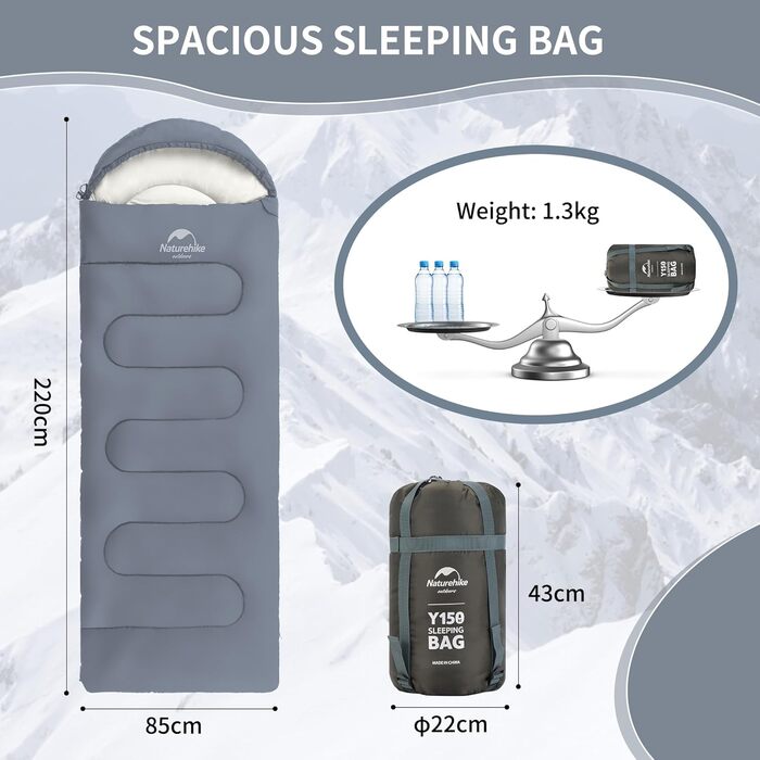 Спальний мішок Naturehike 3-сезонний, ультралегкий, водонепроникний, з'єднувальний, для дорослих, 220 x 85 см, блакитний