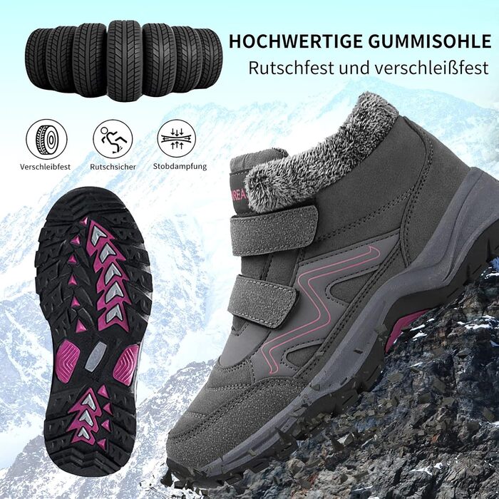 Зимові черевики VisionReast для чоловіків та жінок. Теплі, з підкладкою, снігоступи, трекінгові черевики, валенки, зимові чоботи. Неслизькі, Outdoor, з клямкою, 42 EU, сірі.