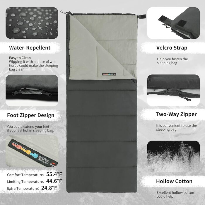 Спальний мішок Naturehike для дорослих, легкий прямокутний, з'єднуваний, 3-сезонний, для кемпінгу та піших прогулянок, сірий