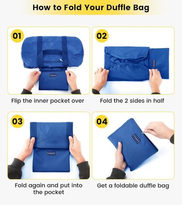 Спортивна сумка Vorspack для чоловіків та жінок, складна дорожня сумка для подорожей та спортзалу, водонепроникна сумка-вікенд з внутрішньою кишенєю, синя, 61 см (24 дюйми)