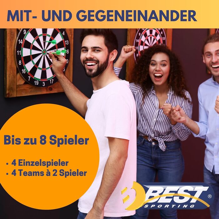 Електронна дартс-мішень Best Sporting Nation/Windsor/Bristol, 21 гра, 65 варіантів, бездротова, 6 дротиків, 8 запасних наконечників, для 8 гравців