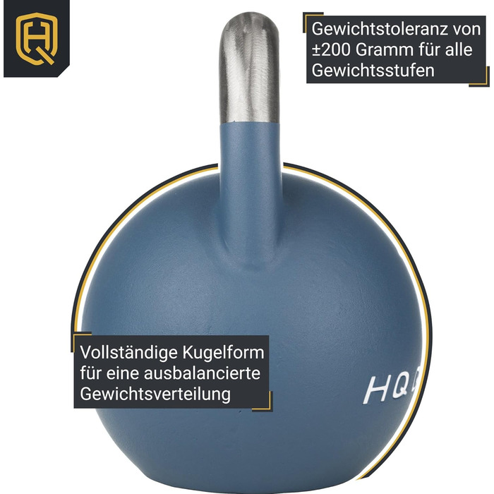 Професійна гиря HQ Germany 12 кг, неіржавна сталь, з неслизьким покриттям, ±200 г, зручна ручка