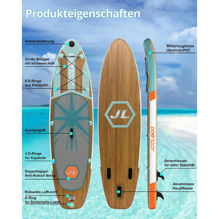SUP дошка для плавання стоячи Premium Allround, 320x81x15 см, до 200 кг, з сидінням, для 2 осіб, з тримачем для камери