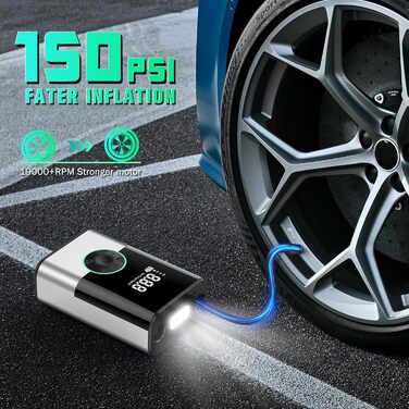 Портативний електричний компресор EVARYOO 6000mAh, 150PSI для авто, мотоциклів, велосипедів, м'ячів, акумуляторна бездротова повітряна помпа