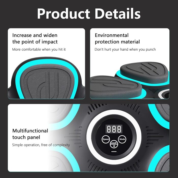Музична бокс-машина Oamger з LED-підсвіткою, 9 режимів, з боксерськими рукавичками, інтелектуальним підрахунком та Bluetooth, для тренувань вдома для дітей та дорослих, чорний