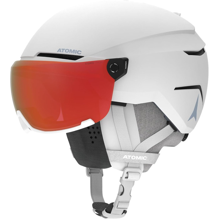 Гірськолижний шолом ATOMIC Savor Visor Photo з візором, білий, розмір 55-59, максимальний захист, вентиляція Aircon, дзеркальна лінза
