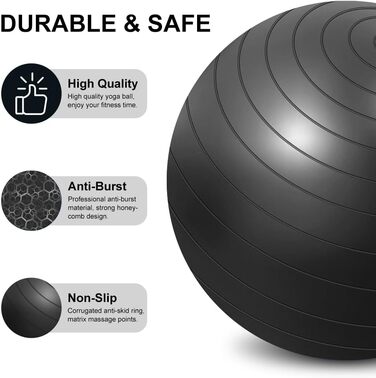 Фітбол Flintronic 55/65 см: для йоги, фітнесу, пологів. Анти-burst, товстий, з насосом. Чорний