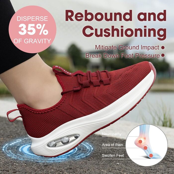 Жіночі кросівки з широкою колодкою та підтримкою арки | Зручні для бігу, тренувань та ходьби (40/41 EU, Бордовий)