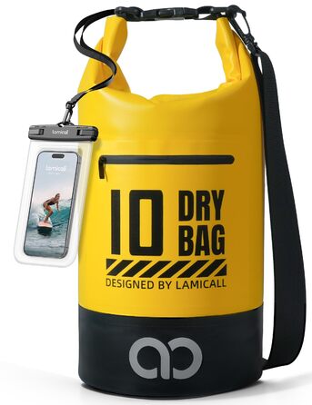 Водонепроникний рюкзак-сумка Lamicall Dry Bag 10L (жовтий) - міцний, з водонепроникним чохлом для телефону