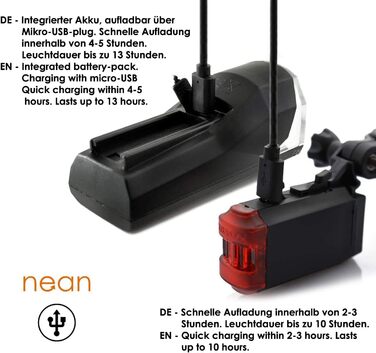 LED-велофара Nean з акумулятором, комплект освітлення StVZO, 50 LUX, 8 Candela