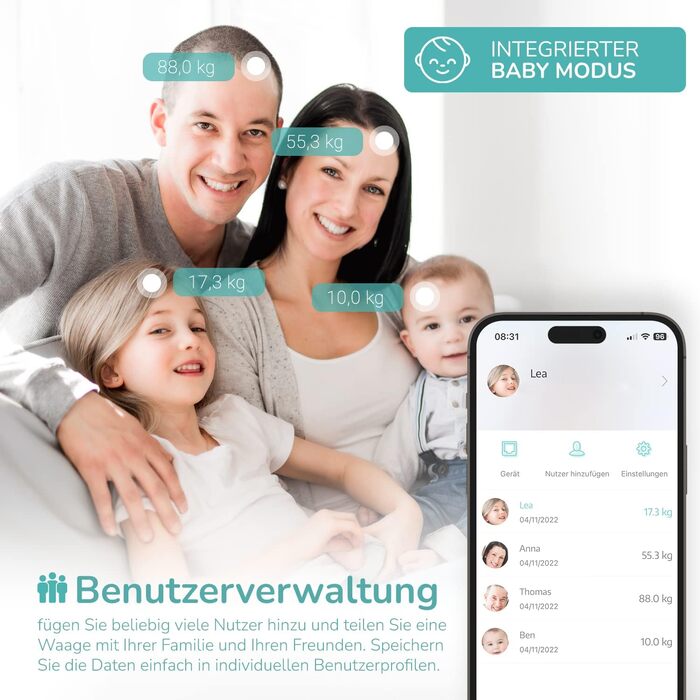 Вага Belko для вимірювання жиру в тілі Smart з Bluetooth® та додатком для вимірювання жиру, ІМТ, ваги, м'язової маси, води, білка, BMR та іншого, чорна